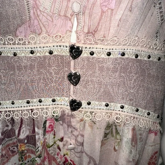 Camilla “Istenanya” pink floral silk strap flowy dress w shirred waistband L/XL?